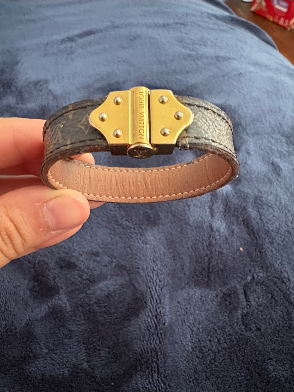 Louis Vuitton Brown Monogram Leather Bracelet with Gold Hardware